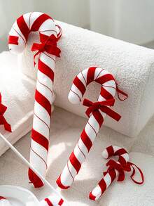 1pc/6pcs Red & White Plush Candy Cane, Christmas Tree Decoration Hanging Ornament, Photography Prop, Suitable For Indoor/Outdoor Christmas, Bar, Party Decor - Multicolor - View 4