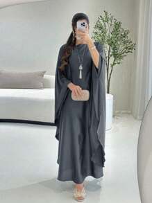 1pc Matte Satin Soft Loose Comfortable Stylish Versatile Abaya, Suitable For Muslim Women's Daily Wear