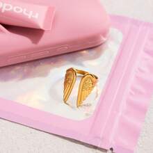 女士金戒指，独特设计，18K镀金防水天使翅膀戒指，可调节开口，波西米亚风格饰品，夏季必备海滩旅行度假风格戒指