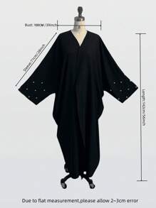 1 件纯色优雅开衫，手工串珠，刺绣袖口，时尚优雅，适合所有季节，穆斯林女装 - 彩色 - 查看 6