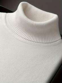 Men's Crew Neck Long Sleeve Sweater, Versatile Everyday Wear Knitted Pullover - White - View 8