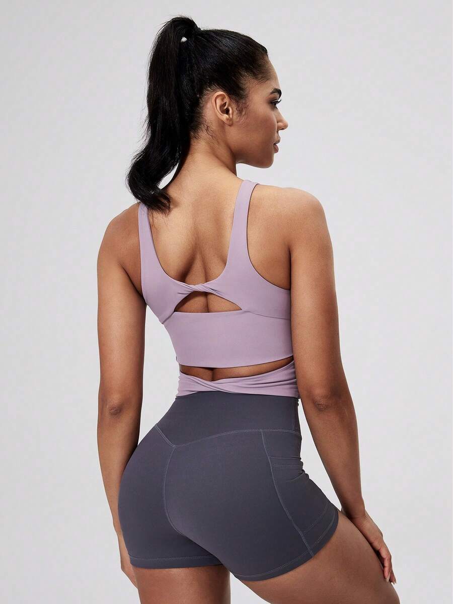 Women's High-Elasticity Workout Crop Top Slim Fit Yoga Running Gym Shirt,  Multi-Color Options For Spring Summer Fall, Workout Accessories, Sports Bra, Sleek Design, Nontransparent Fabric, Fitness Apparel, Stretchy Fabric, Athletic Wear, Women - Purple - View 1
