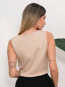 Women's Tailored Vest, Lined With Three Buttons, V-Neck - 米色 - 查看 2