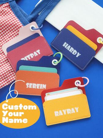 1 pieza Estuche personalizado para tarjetas de visita de colores, portacréditos personalizado con monograma y lazo colgante, billetera de bolsillo frontal con colores contrastantes, billetera pequeña de piel sintética con bolsillo frontal para tarjetas de identificación, organizador de tarjetas delgado y lindo como regalo