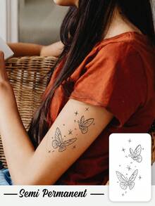 7-14 Days Herbal Temporary Tattoos, Star & Butterfly Designs, Waterproof & Sweat-Proof, Suitable For People