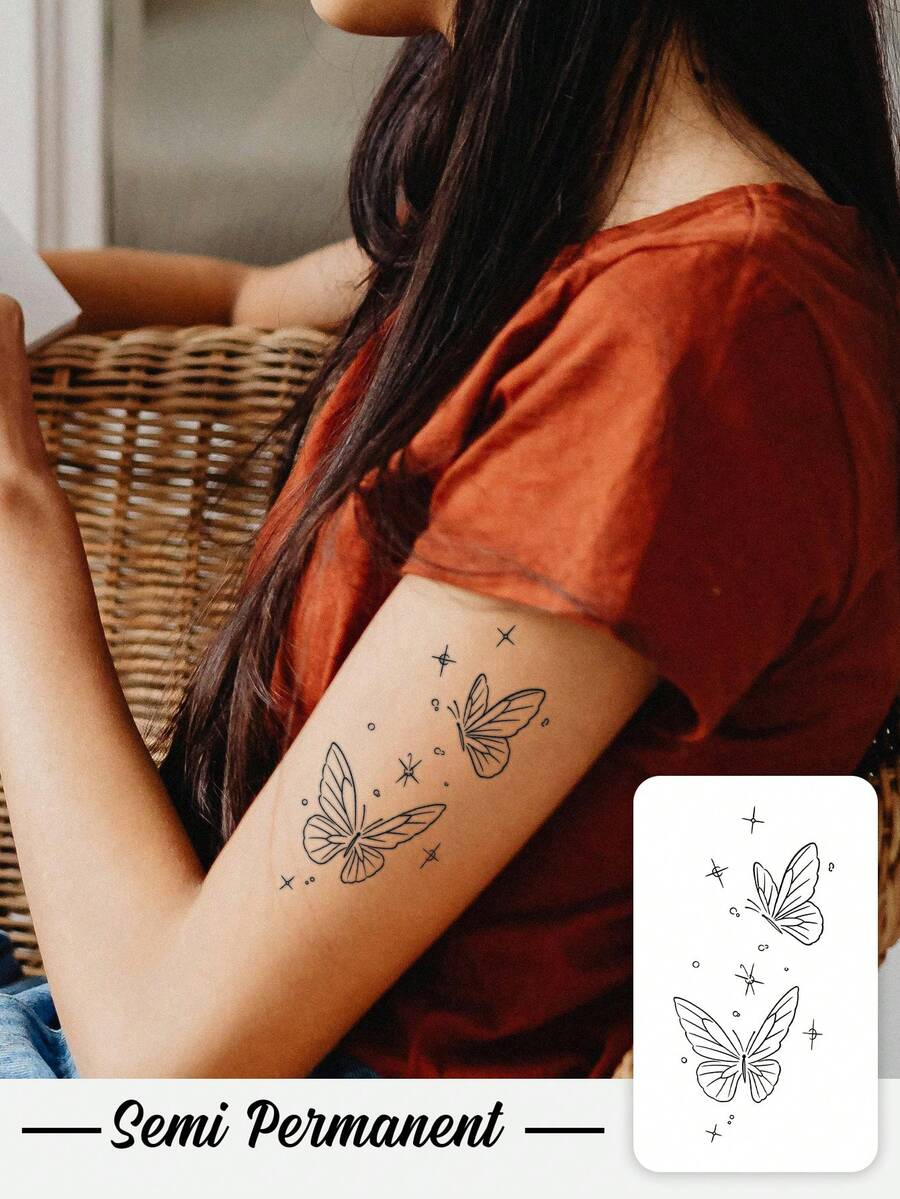 7-14 Days Herbal Temporary Tattoos, Star & Butterfly Designs, Waterproof & Sweat-Proof, Suitable For People