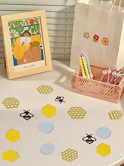 100/200 件黑色和金色蜜蜂和蜂巢五彩纸屑，适用于生日、婚礼、迎婴派对、庆典装饰