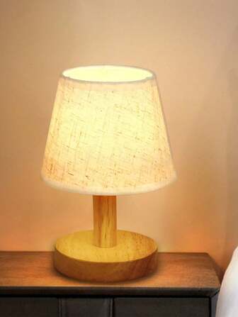 1 件复古亚麻灯罩 USB 供电 LED 木质台灯，适用于家庭客厅卧室书桌床头照明装饰