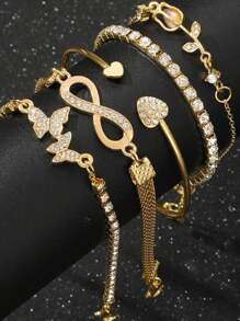 5件套时尚优雅郁金香、无限符号、蝴蝶锆石镀金手链套装