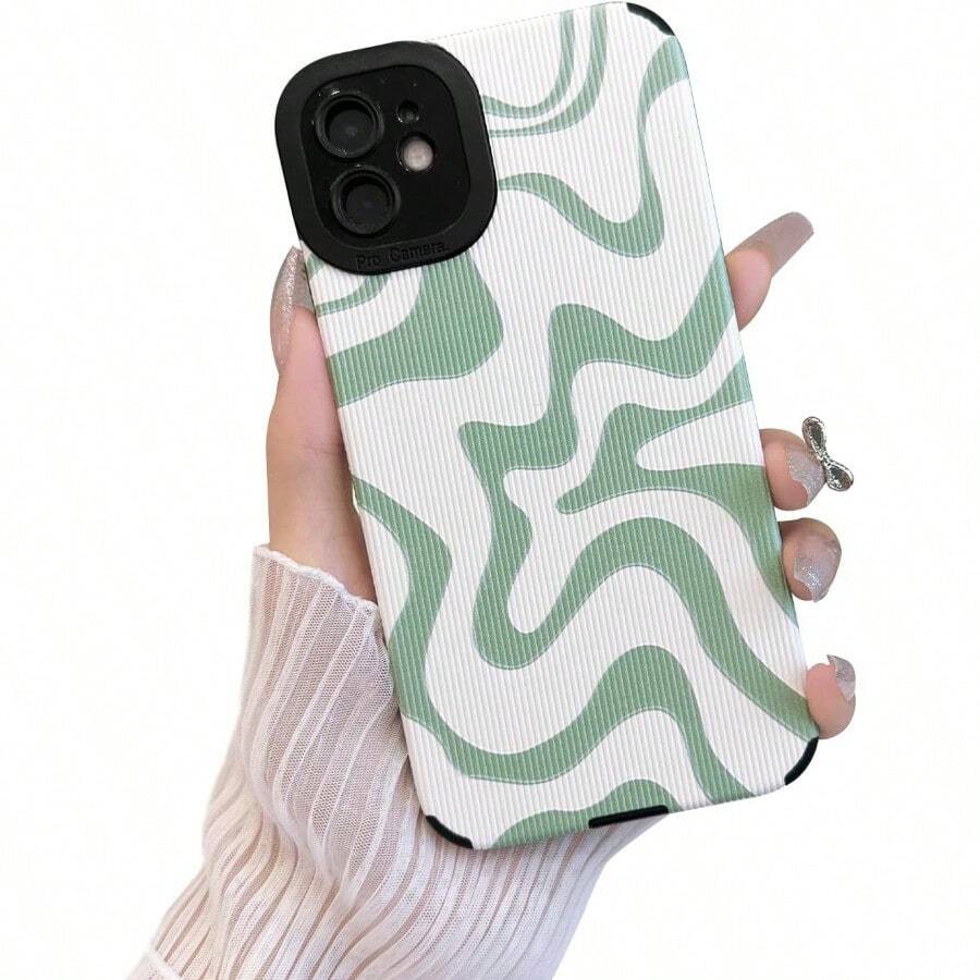 DDesigned For IPhone 12 Phone Case Soft PU Leather TPU And Cute Art Wavy Painted For Women Girls Slim Protective Shockproof Compatible With IPhone Case Green IPhone 12 7001 - 綠色 - 查看 1