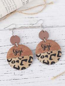 1 对复古母亲节 Gigi 豹纹木质双面吊坠耳环，带圆形吊坠，轻盈波西米亚风格珠宝，适合女士、妈妈、奶奶、母亲节礼物西部牛仔配饰 - 彩色 - 查看 3