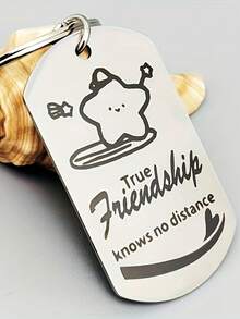 1 pieza Llavero inspirador de moda, material de acero inoxidable, texto clásico grabado, forma redonda con clip de anillo, regalo ideal para seres queridos y amigos