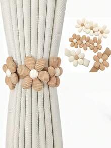 2 Pieces / 1 Pair No-Drill Curtain Hook Tie-Back Strap, Simple And Versatile Design. Plush Flower Tie-Back Curtain Hook, Suitable For Homes, Offices, Dormitories, And All Types Of Curtains. A Must-Have For Home Decor.