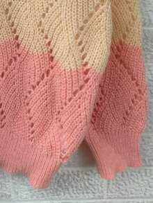 Autumn/Winter European Style Colorblock Long Sleeve Hollow Elegant Energetic Plus Size Women's Jacket, Plus Size Women Knitted Cardigan