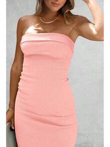Women's Summer Bodycon Maxi Tube Dress Ribbed Strapless Side Slit Long Going Out Casual Elegant Party DressesHalloween Christmas New Year - 粉色 - 查看 5