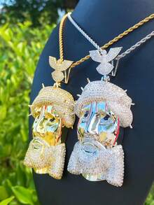 DUBSS 1 Piece Iced Out Jesus Dove Bail Necklace Pendant For Men Plated 5A Cubic Zirconia Hip Hop Jewelry - Portrait - View 8