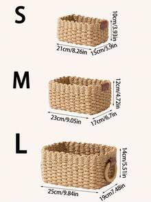 1 件编织篮，3 件（S+M+L）带手柄编织收纳篮套装，用于整理的纸绳收纳篮，可爱的装饰礼品篮，用于橱柜、卧室、客厅、宿舍、书桌、农舍装饰的储物容器，可重复使用的波西米亚风格收纳篮，用于文具、衣柜、玩具、化妆品，理想的礼品篮 - 卡其色 - 查看 4