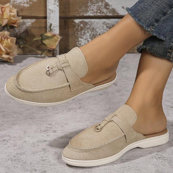 25pcs New European/Middle Eastern/Japanese/East Asian Fashion Comfortable Slip-On Women Mules, Elegant Convenient Flat Women Slides, Backless Slippers, Suitable For Outdoor And Indoor Wear, Fabric Upper, Rubber Anti-Slip Sole, Wholesale & Retail