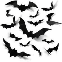 12pcs Bat Wall Stickers, Suitable For Various Festivals, Halloween Decoration - Black - View 1