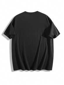 100% Pure Black Cotton T-Shirt, Women's Street Style "Medusa" Text Pattern Printed Short-Sleeve T-Shirt - Casual Loose Fit, Machine Washable, Breathable Printed T-Shirt, Casual Wear, Adult Top - 黑色 - 查看 3