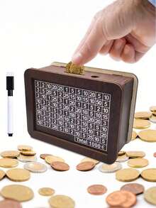 1pc Piggy Bank With Numbers And Checks,DIY Creative Savings Box Home Decor Accessory, Piggy Bank With Counter,Reusable Wooden Piggy Bank For Digital Planning, Retro Style Money Storage Box - Multicolor - View 12