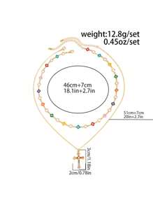 4pcs Vintage Punk Gorgeous Multi-Color Rhinestone Cross Necklace Set, Party & Festival Accessory For Men