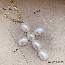1pc Christian Cross Pendant Religious Jewelry Pearl Charms Elegant 18k Gold Plated Heart Pendant Necklace DIY Jewelry - Gold - View 10