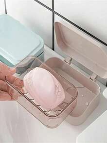 1/2/4个装塑料长方形带盖皂碟，便携式皂盒，浴室沥水皂碟，浴室配件，家居装饰，秋季装饰，返校装饰 - 彩色 - 查看 2