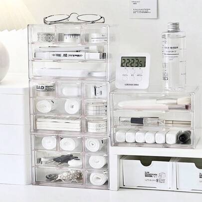 1 件亚克力透明 3/5/7 格防尘抽屉式收纳盒、文具、珠宝、化妆品收纳架