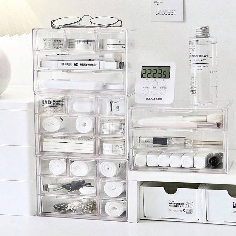 1 件亚克力透明 3/5/7 格防尘抽屉式收纳盒、文具、珠宝、化妆品收纳架 - 無色 - 查看 1