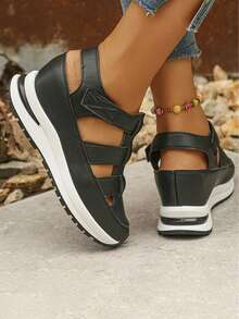 New Ladies' Casual Sandals In 2025. Solid-Color, Versatile And Fashionable T-Strap Ladies' Sandals. Elegant And Retro Roman T-Strap Sandals. - màu đen - Xem 3