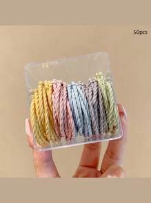 50个/罐 时尚高弹细发圈，简约基础款发圈，细罗纹发圈，小巧精致发饰，礼品，马尾辫发圈，发绳，橡皮筋，发绳头饰 - 彩色 - 查看 26