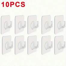 10/5pcs Transparent Wall Mounted Clothes Hangers, Self-Adhesive High Load Bearing Hooks, Suitable For Kitchen, Bathroom, Practical Clothes Hangers, Adhesive Hooks, Towel Racks, Bedroom Wall Decor, Hangers, Hooks, Hangers, Back To School, Storage Racks, Organization, Key Racks, Wall Mounted Key Racks, Key Hooks, Adhesive Hooks, Door Hooks, Bedroom Decor, Kitchen Accessories - White - View 2