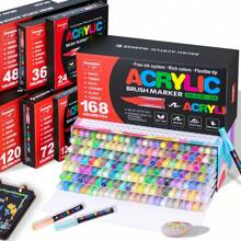 广纳软刷丙烯颜料马克笔，绘画美术用品毛毡文具套装，自由供墨系统，色彩丰富，着色页清晰，颜色可堆叠，覆盖力强，笔尖灵活柔软，弹性好，可粗可细自由绘制，非常适合神秘色彩、学校开学/返校季礼物、帆布鞋、T恤图案等其他光滑表面彩色装饰