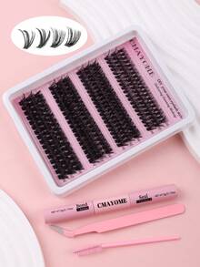 240/222 szt. puszystych, pojedynczych kępek rzęs o dużej pojemności, 10-14 mm, sztuczne rzęsy D Mix, zestaw do przedłużania rzęs DIY z klejem do rzęs, płyn do demakijażu, pęseta, do łatwej aplikacji i długotrwałego efektu w domu, zestaw do przedłużania rzęs, zestaw rzęs