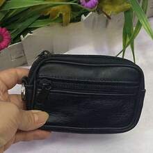 1PCS[Leather Wallet] Black Leather Square Wallet | Coin Purse For Men With Card Holder, Cash Compartment And Zippered Small Pouch