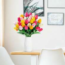3pcs Artificial Tulip Flowers Decor, Home Decoration Accessories, Living Room & Bedroom Ornament - Hot Pink - View 7