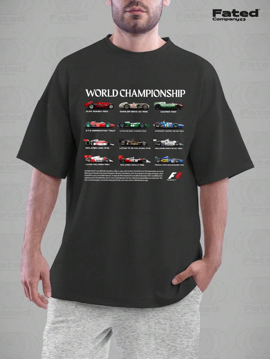 F1 World Championship Old Cars History T-Shirt 100% Cotton - Fated Car