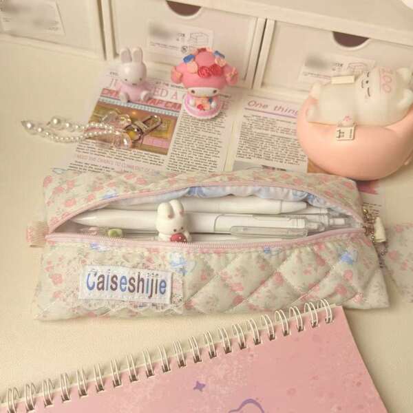 1 estojo de lápis floral fresco e fofo, bolsa de papelaria de alta qualidade e grande capacidade para meninas
