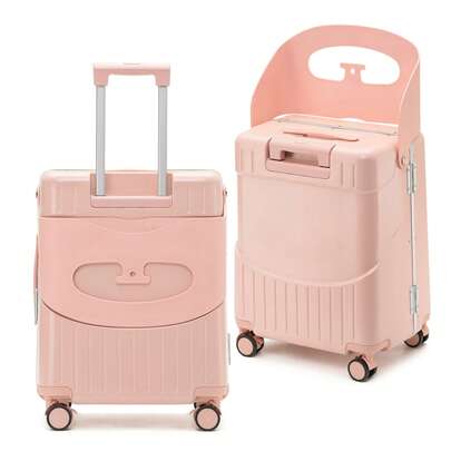 20" Carry On Luggage With Foldable Seat For Child And Adult,TSA Lock Lockable 360° Spinner Wheels Kid Luggage,Travel Suitcase Safety Seatbelt Free Luggage Cover