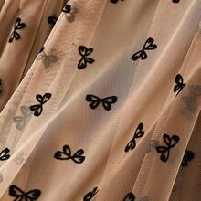 Women's A-Line Fairy Patterned Elastic Waist Ruffle Tulle Layered Midi Skirt - Nơ kaki - Xem 3