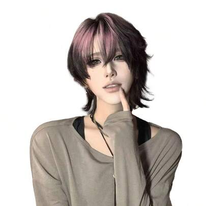 alicegarden 1 合成耐热直发，带刘海，短款多色假发，14 英寸长，纤维制成，适合日常使用，自然逼真的假发（不包括配件）