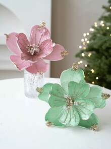 1pc Christmas Poinsettia Glitter Faux Flowers Elegant Christmas Artificial Flowers For Xmas Wreath Floral Decorations Luxury Xmas Tree Topper Christmas Tree Ornaments Holiday Home Party Decorations Home Decor Christmas Decorations Room Decor Winter