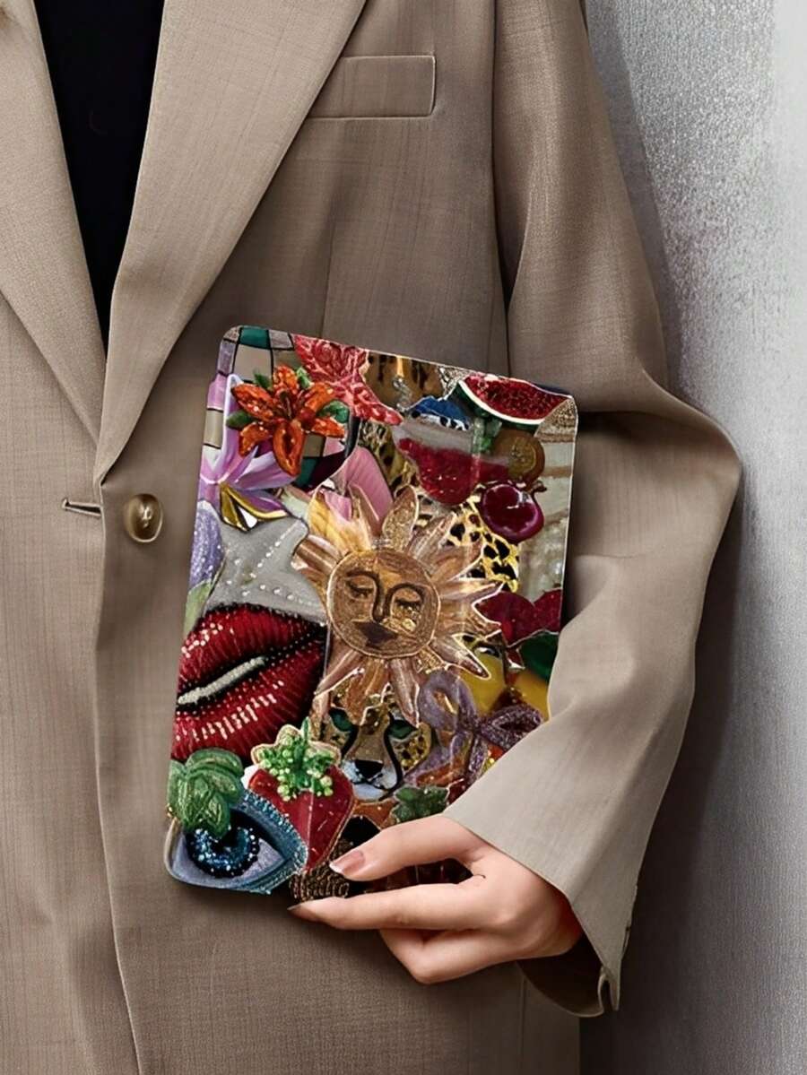 Abstract Sun God, Cherry, And Ocean Elements Pattern IPad Protective Case With Pencil Slot, Stand Up Folding Design Compatible With IPad Mini 6/9.7/10.2/10.5/Air 4/Air 5/10th/10.9/Pro 11 Inch/Air 11(M2)/Pro 11(M4) 2024 And GalaxyTab S6LITE 10.4/A7 LITE/A8/A9+/S7/S8/S9/S9FE/S10/S7+ 12.4/S8+ 12.4/S9+ 12.4/S9FE+ 12.4 Transparent Bottom Case TPU PU Material Tri-Fold Flip Leather Case With Pen Slot, Stand Up - 彩色 - 查看 1
