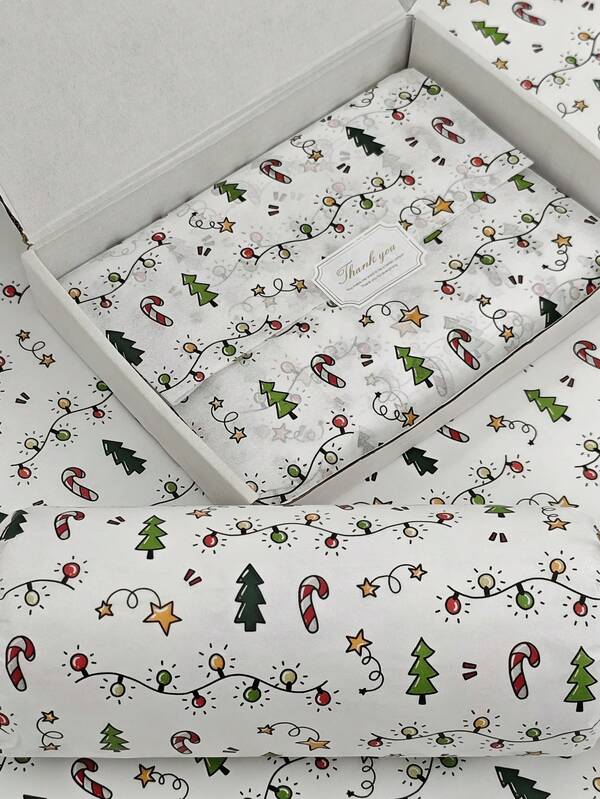 5/10/20/40 pezzi Carta sottile con motivo di luci di Natale, albero di Natale, caramelle, stelle - 50 cm x 35 cm, carta da imballaggio fatta a mano, facile da proteggere gli articoli, riempimento per scatole regalo, decorazione per feste - Stile natalizio, imballaggio durevole, imballaggio natalizio, decorazione natalizia