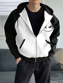 Men's Autumn/Winter Colorblock Patchwork Hoodie, Fashion Graphic Print Casual Pullover With Pocket, Long Sleeve, Polyester Blend, Comfortable For Daily Wear, Essential Winter Layering Piece