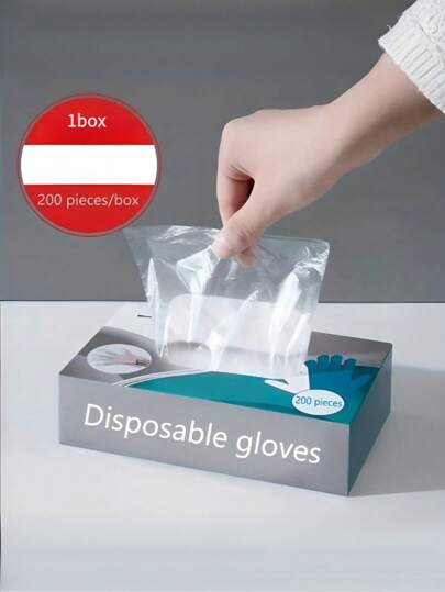 100/200 只一次性手套 - 高品质、抗撕裂 PE 塑料，适用于烹饪、清洁、烧烤、厨房和户外使用、烧烤必需品、厨房手套。