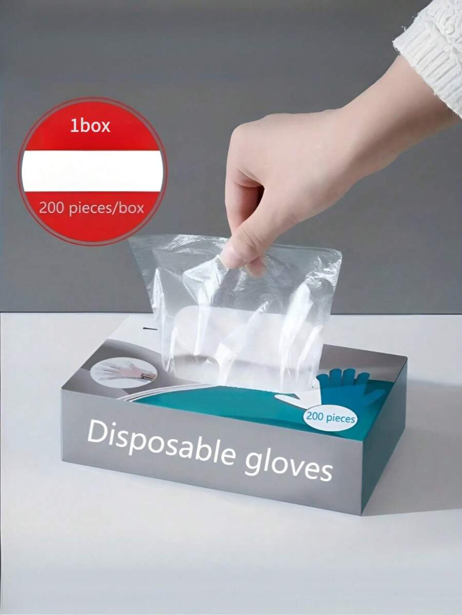 100/200 只一次性手套 - 高品质、抗撕裂 PE 塑料，适用于烹饪、清洁、烧烤、厨房和户外使用、烧烤必需品、厨房手套。