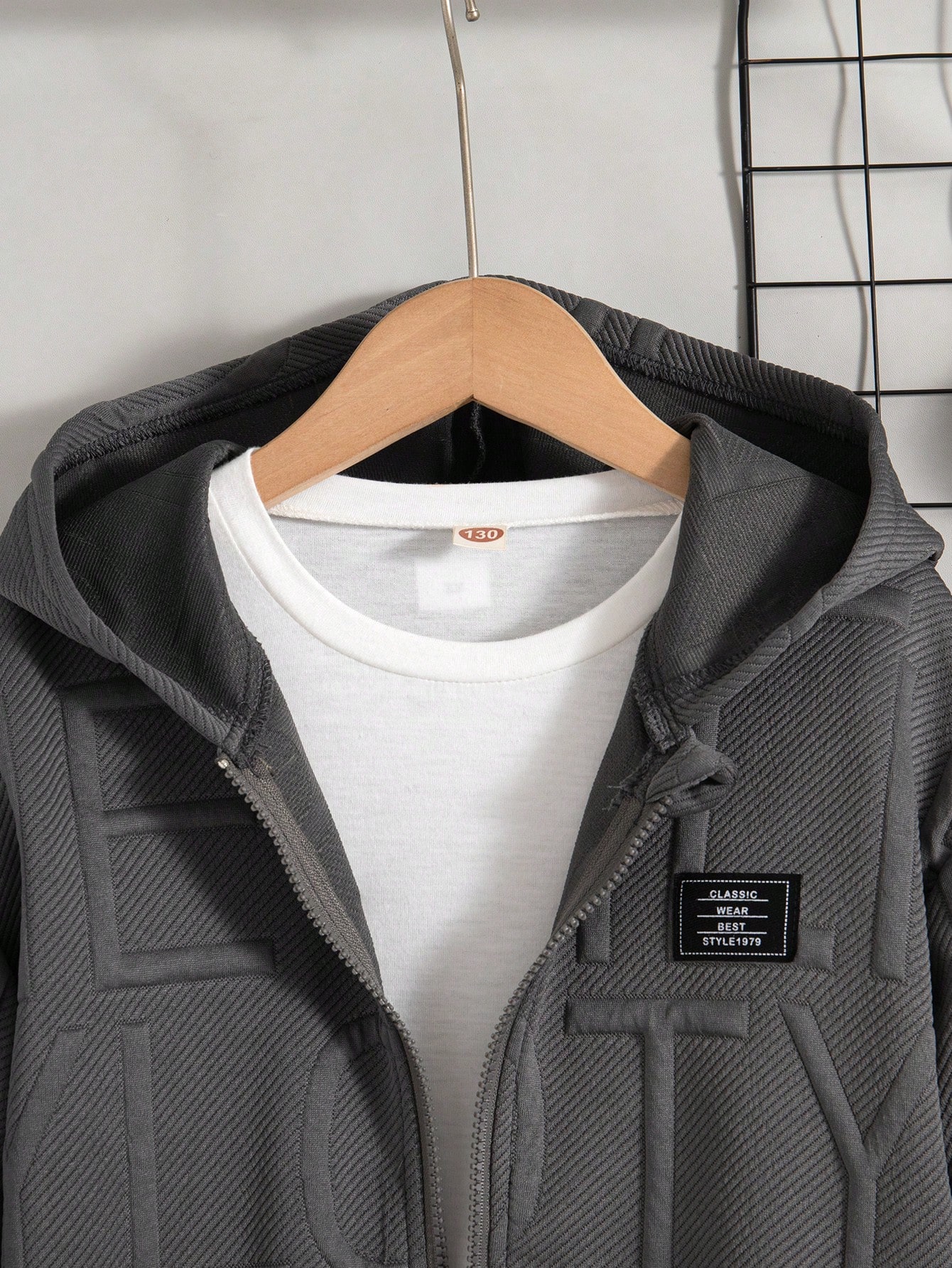 مجموعة بنطلون وجاكيت بسوستة ذو لون أحادي للأولاد،...