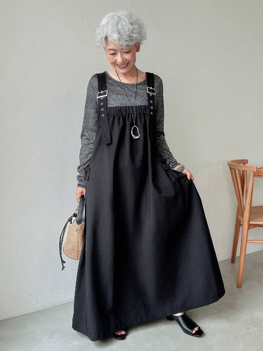 FRIFUL Women's Black Long Strap Dress, Spring Sundress